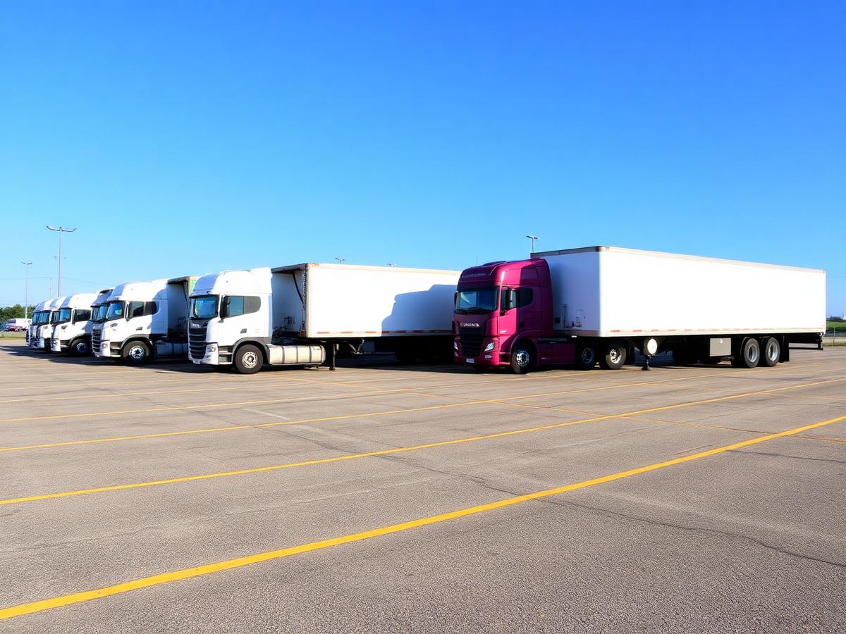 Wide painted stalls for semi trailers on fresh asphalt
